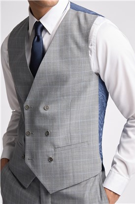  Slim Fit Bredon Grey Blue Check Waistcoat