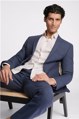  Slim Fit Coxon Navy Cotton Linen Trousers