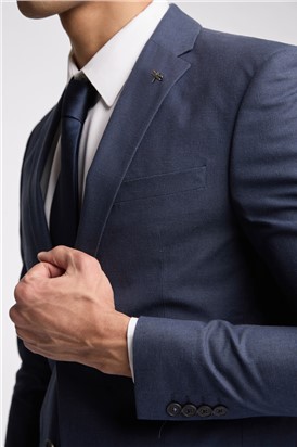  Slim Fit Coxon Navy Cotton Linen Trousers