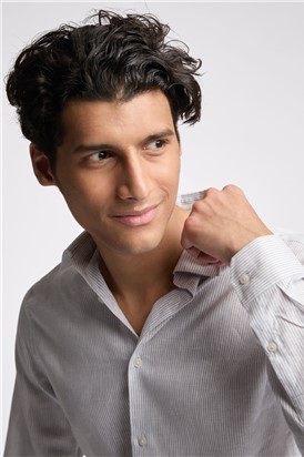  Slim Fit Kay Duck Egg Stripe Linen Blend Shirt