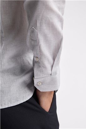  Slim Fit Kay Duck Egg Stripe Linen Blend Shirt