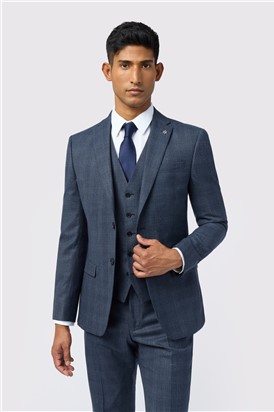  Slim Fit Navy Plum Check Suit