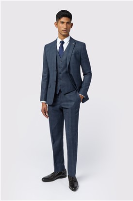  Slim Fit Navy Plum Check Suit