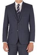  Blue Navy Check Slim Fitted Suit Jacket