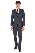  Blue Navy Check Slim Fitted Suit Jacket