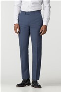 Blue Textured Wool Blend Tailored Fit Suit Trouser