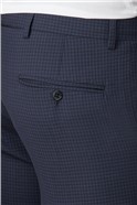  Navy Blue Wool Blend Gingham Slim Trouser