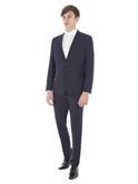  Navy Blue Wool Blend Gingham Slim Trouser