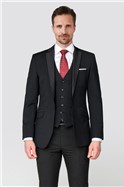  Tailored Fit Black Satin Wool Blend Dinner Jacket