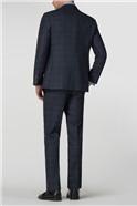  Navy Check Tailored Fit Trousers