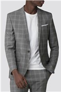 Grey Blue Overcheck Skinny Fit Suit Jacket