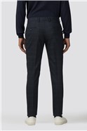  Deep Navy Blue Textured Check Stretch Trouser