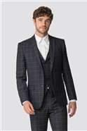  Navy Check Tailored Fit Jacket