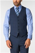  Airforce Blue Check Wool Blend Travel Suit Waistcoat