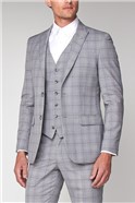  Grey & Lavender Checked Tailored Fit Suit