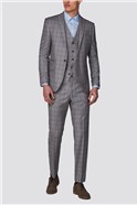 Branded Grey & Blue Checked Skinny Fit Suit Trousers