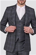  Grey & Blue Check Tailored Fit Suit