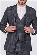  Grey & Blue Check Tailored Fit Suit Jacket