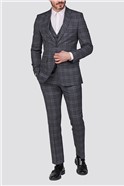  Grey & Blue Check Tailored Fit Suit Jacket