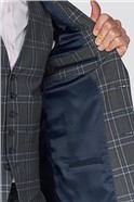  Grey & Blue Check Tailored Fit Suit Jacket