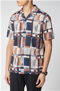  Navy Peach Printed Linen Shirt