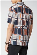  Navy Peach Printed Linen Shirt