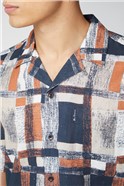  Navy Peach Printed Linen Shirt