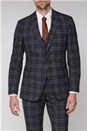  Navy Brown Bold Check Tailored Fit waistcoat