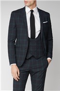  Navy Green Tartan Skinny Suit Jacket