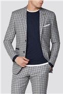  Grey Navy Check Tweed Slim Fit Suit Jacket