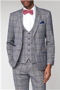  Enzo Sky Stone Check Slim Fit Waistcoat