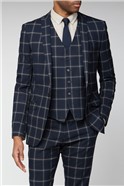  Navy Stone Check Slim Fit Waistcoat