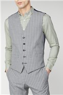  Slim Fit Single Breasted Stone Blue Micro Check Waistcoat