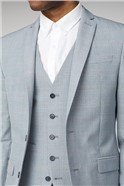  Light Grey and Blue Check Skinny Fit Suit Waistcoat