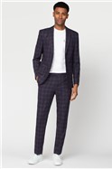  Slim Fit Navy & Burgundy Bold Check Two Piece Suit