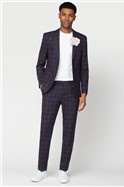  Slim Fit Navy & Burgundy Bold Check Two Piece Suit