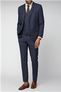  Navy Blue & Caramel Checked Slim Fit Suit Jacket