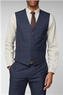  Navy Blue & Caramel Checked Slim Fit Suit Jacket