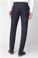  Navy Burgundy Bold Check Slim Fit Suit Trousers