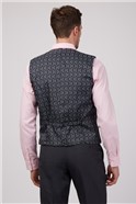  Regular Fit Charcoal & Blue Grid Texture Waistcoat