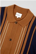  Caramel Long Sleeve Button Through Polo Shirt