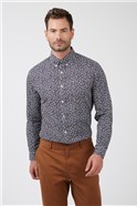  Long Sleeve Leston Navy Mono Floral Print Shirt