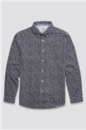  Long Sleeve Leston Navy Mono Floral Print Shirt