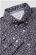  Long Sleeve Leston Navy Mono Floral Print Shirt