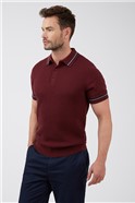  Wine Red Henton Textured Knitted Polo Shirt