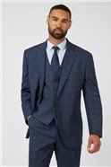  Navy Caramel Check Regular Fit Waistcoat