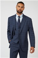  Navy Caramel Check Regular Fit Suit Jacket