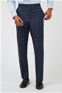  Navy Caramel Check Regular Fit Trousers