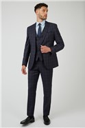  Tailored Fit Navy Caramel Check Wool Blend Suit