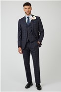  Tailored Fit Navy Caramel Check Wool Blend Suit
